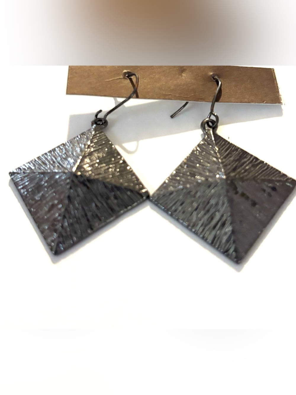 Vintage Black Textured Geometric Drop Earrings